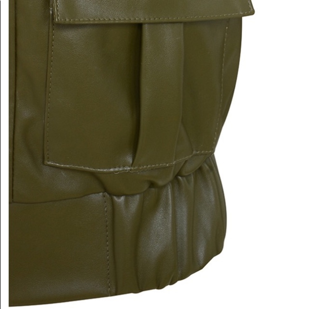 NEW House Of CB Olive Vegan Leather Jacket - Picture 7 of 8